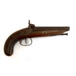 A double barrel side by side pinfire pistol, the side plate inscribed Horsley, chequered walnut grip