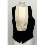 Three gent's evening waistcoats, one by Hall Brothers Oxford (1981) of black velvet with raw ivory