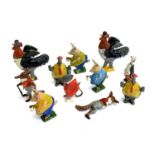 Eleven Britains 1930s Cadbury Cococubs cast lead figures comprising Peter Penguin, Peter Pig with