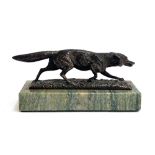 A patinated bronze of a running fox, signed AJ Miller, 14cm long