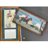A Vanity Fair print 'Men of The Day', together with an oak tray, with grospoint depicting