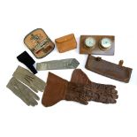 A mixed lot fo inclide Empire made size 6 brown leather driving gauntlets; a leather wallet