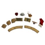 A quantity of military patches and badges to include Home Guard, gilt metal crown badge;