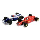 A Scalextric Ferrari F1 car (af), together with a Renault F1 car