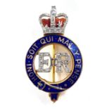 A 9ct gold, diamond and enamel Royal Horse Guards regimental brooch, bearing the motto 'HONI SOIT