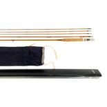 Martin Connors 9ft 5'' hand built cane three piece fly rod (with two spare top sections ) in cloth