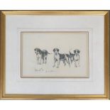 Pencil and colour wash study of three hounds, dated November 19th 1923, signed GG Short, 18x27cm