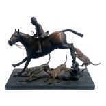 Sally Rutherford (b.1940), a patinated and part cold painted bronze figure group of huntsman and