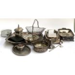 A large quantity of plated items to include rectangular tray with chased border, several serving