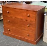 A painted pine chest of three drawers on plinth base, 105x55x86cmH