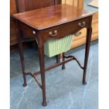 An early 20th century sewing table, with pleated silk workbox, 54cmW