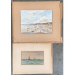 George Lionel Behrend, dinghies at low tide, watercolour, signed, 15x20cm; together with W. Webster,