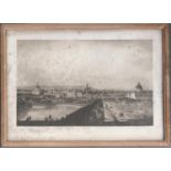 19th century black and white print, view of a European town, 32.5x51.5cm