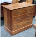 A 20th century oak chest of three drawers on a plinth base, 100x52x83cmH