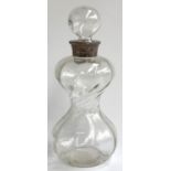 A silver mounted hour glass decanter, wrythen body, the collar by William Hutton & Sons; 26cmH