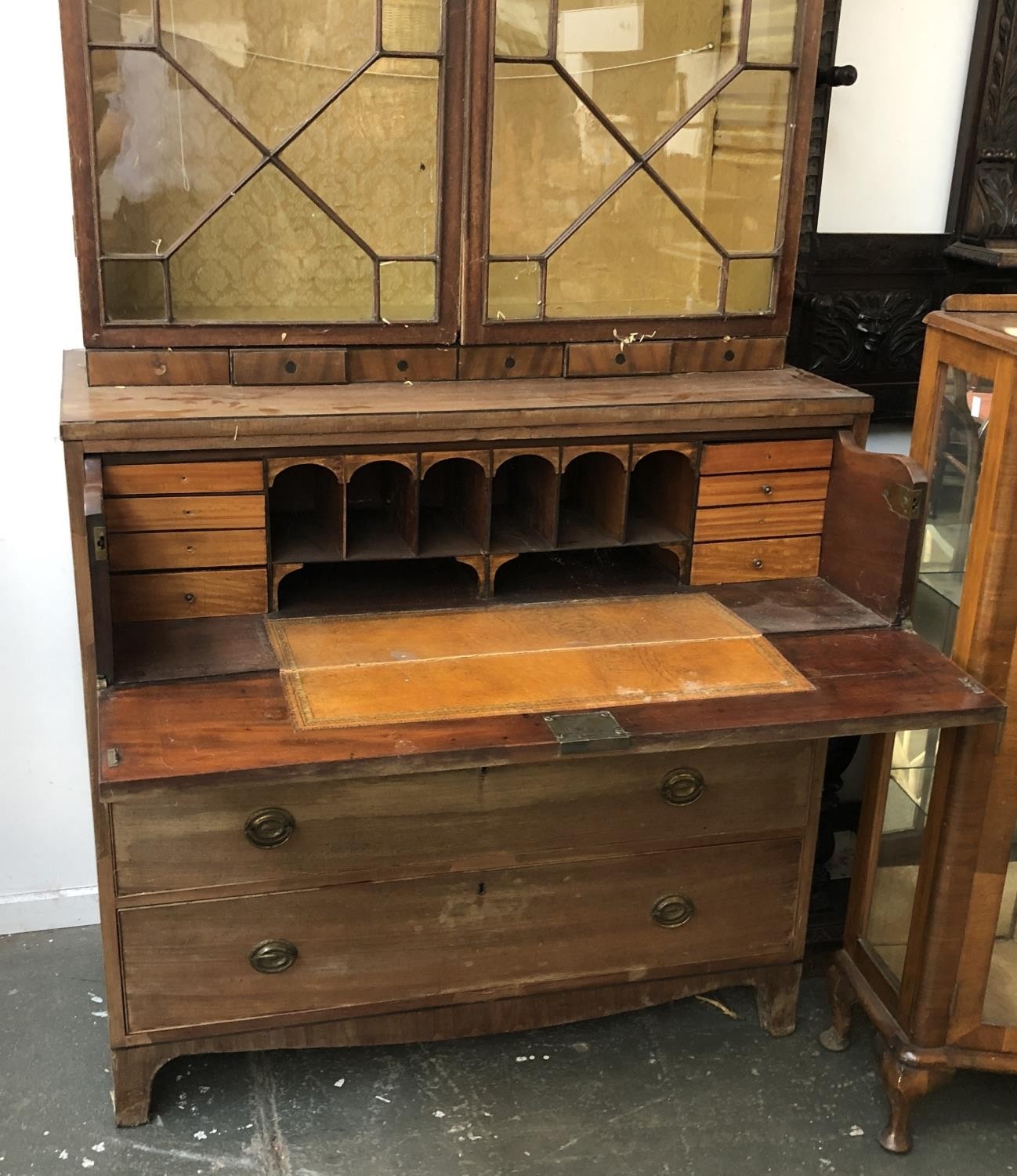 A Regency mahogany astragal glazed secretaire bookcase with fitted interior, over a further three - Bild 3 aus 3