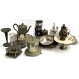 A mixed lot of plated items to include Mappin & Webb 'Princes Plate' table lamp, Sheffield plate;