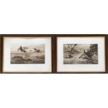 After Archibald Thorburn, two black and white engravings of pheasant and grouse drives, each 30x45cm