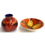 A Poole Pottery 'Volcano' vase and bowl, 15cmD (2)