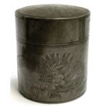 An early 20th century Chinese 'Kut Hing Pewter Swatow' tobacco jar with dragon design, 10cmH