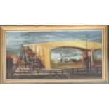 20th century, oil on canvas, industrial landscape, 48x99cm