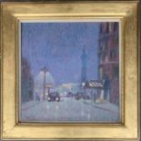 Frederick Lawrence, oil on board, night time street, signed, 39x39cm