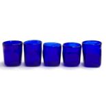 A lot of five Bristol blue studio glass tumblers, each signed D O'Rourke, and dated 1991, each
