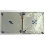 Two 19th century Delft tiles depicting a dog and a cat, 13.5cm2