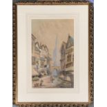 Early 20th century watercolour of a French street scene, signed A Stovie, 48x29.5cm