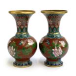 A large pair of Chinese Cloisonne vases, with butterfly and chrysanthemum decoration, 26.5cm