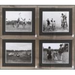 Four black and white photographic prints, bicycle polo, motorcycle and sidecar polo, etc each