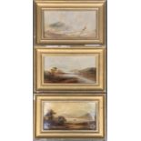 A set of three 19th century oil on canvases, two landscapes and one maritime scene, unsigned,