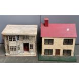 A small two storey dolls' house with flat roof, 33.5x23x28.5cmH, together with an open back two
