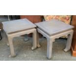 Interior design interest: A pair of Chinese style painted hardwood square occasional tables,