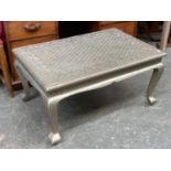 A metal clad coffee table on faceted cabriole legs, 91x60x46cmH
