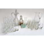 A small lot of glassware, to include small carafe, port and sherry glasses, two decanters; Colle