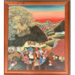 20th century, oil on canvas, 'Wedding in the Russian village', inscribed ageeb c.m 1994 to verso,