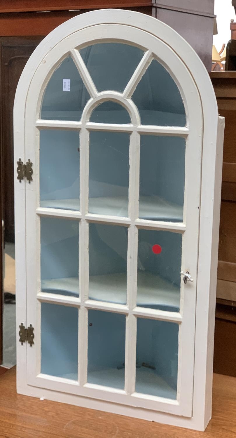 A small white painted glazed corner cupboard, 43cmW