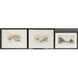 Three drypoint etchings, E.J Maybery, 'The Harbour, Linmouth', 12.5x20cm; Peter Grahame, 'Whitby',