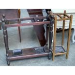 A 19th century three section stick stand, with two drip trays, 71cmW; together with another oak