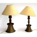 A matched pair of brass table lamps, 46cmH and 44cmH