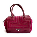 A Smythson of Bond Street fuchsia suede and leather handbag, 29x17x20cm