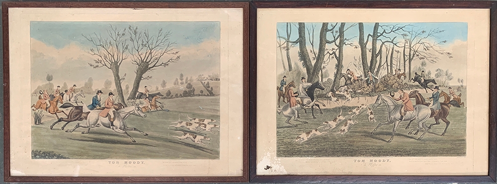 George Hunt after James Pollard, 'Tom Moody, The Whipper In', two coloured engravings, published