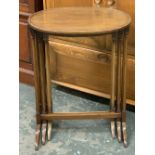A nest of three slender oval occasional tables, 67cmH; together with a modern pine occasional table,