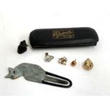 A mixed lot to include two hallmarked 9ct gold earrings, gross weight 3.3g; a Czech crackerjack