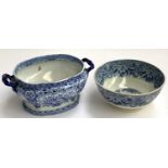 A 19th century transfer ware 'semi nankeen' bowl, 28cmD, together with fruit bowl