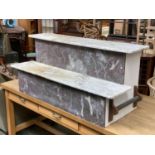 A marble and painted pine two tiered florist's stand with carry handles, 122x50x55cmH