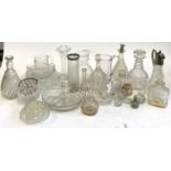 A mixed lot of cut and other glassware to include decanters, claret jug, vase with silver collar,