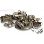 A mixed lot of good plated items, to include various sauce boats, entree dishes, sugar caster,