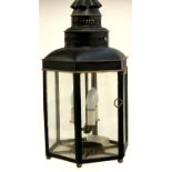 A hexagonal hall lantern, with three bulb fittings, 59cmH